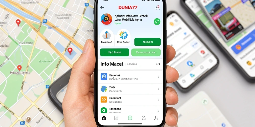 Antarmuka aplikasi DUNIA77 menampilkan peta dan informasi lalu lintas terkini.