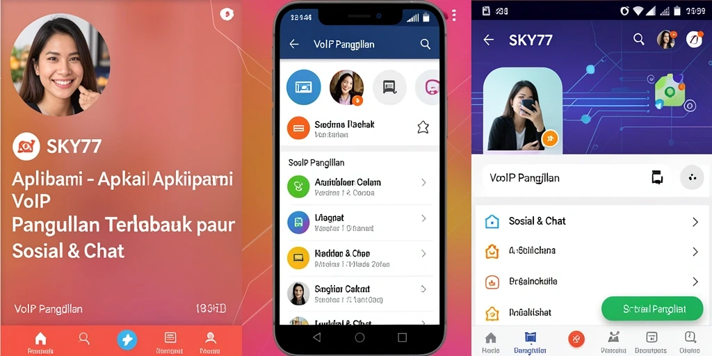 Tampilan antarmuka aplikasi SKY77 dengan fungsi VoIP Panggilan yang intuitif.