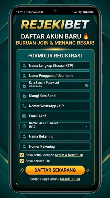 Tampilan halaman daftar rejekibet